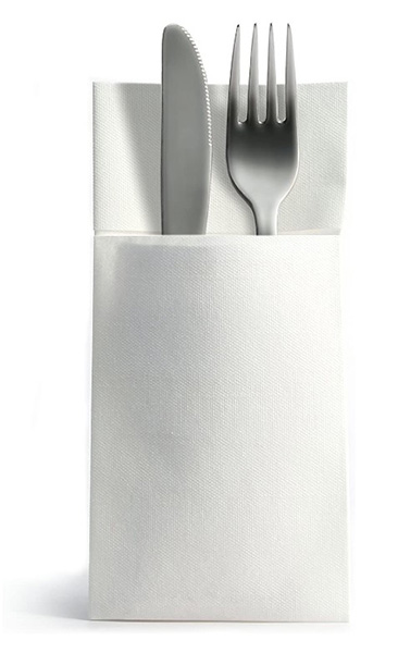 White Linen Style Airlaid Cutlery Pouch Napkin 40cm x 40cm - 25x Per Pack White Linen Style Airlaid Cutlery Pouch Napkin 40cm x 40cm - 25x Per Pack