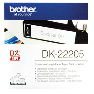 Brother Black on White 62mm x 30.48metres Continuous Length Paper Tape DK22205
