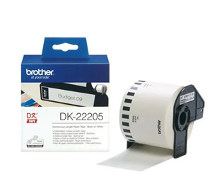 Brother Black on White 62mm x 30.48metres Continuous Length Paper Tape DK22205
