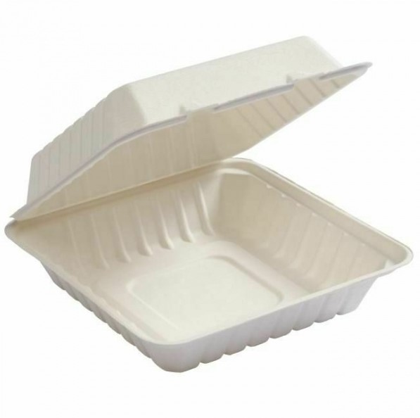 Bagasse Meal Box 8" x 8" x 2.5" - 1x Compartment - 50x Per Pack