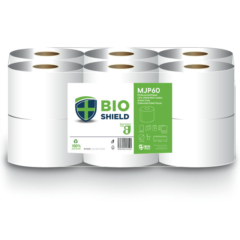 Bio-Shield Mini Jumbo 2Ply Toilet Rolls 89mm x 150m - 12x Rolls Per Pack
