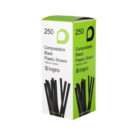 Black Compostable Bendy Straws 5mm x 195mm - 250x Per Pack