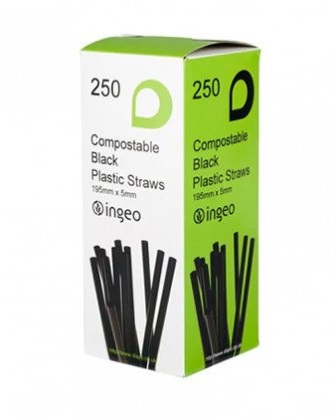 PP Straws Black Flexi - 6mm x 210mm - 250x Per Pack