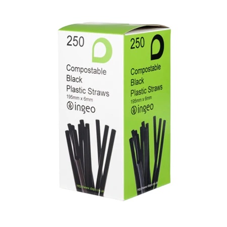 Black Compostable Bendy Straws 6mm x 195mm - 250x Per Pack