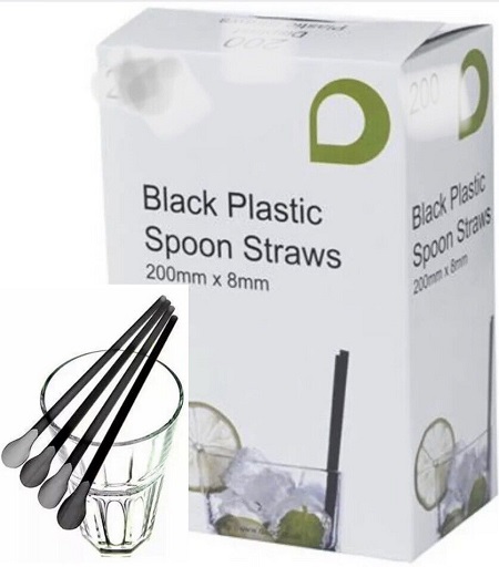 Black Compostable Spoon Straws 8mm x 200mm - 200x Per Pack