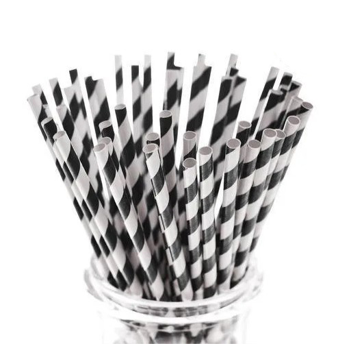 Paper Straws Black & White - 6mm x 195mm - 250x Per Pack