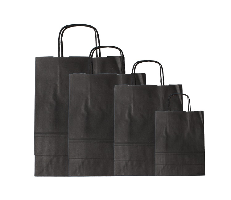 Luxury Black Paper Bags - Medium Twist Handle - 50x Per Pack