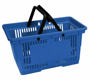 Blue Plastic Shopping Basket - 28Litre - 1x Per Pack