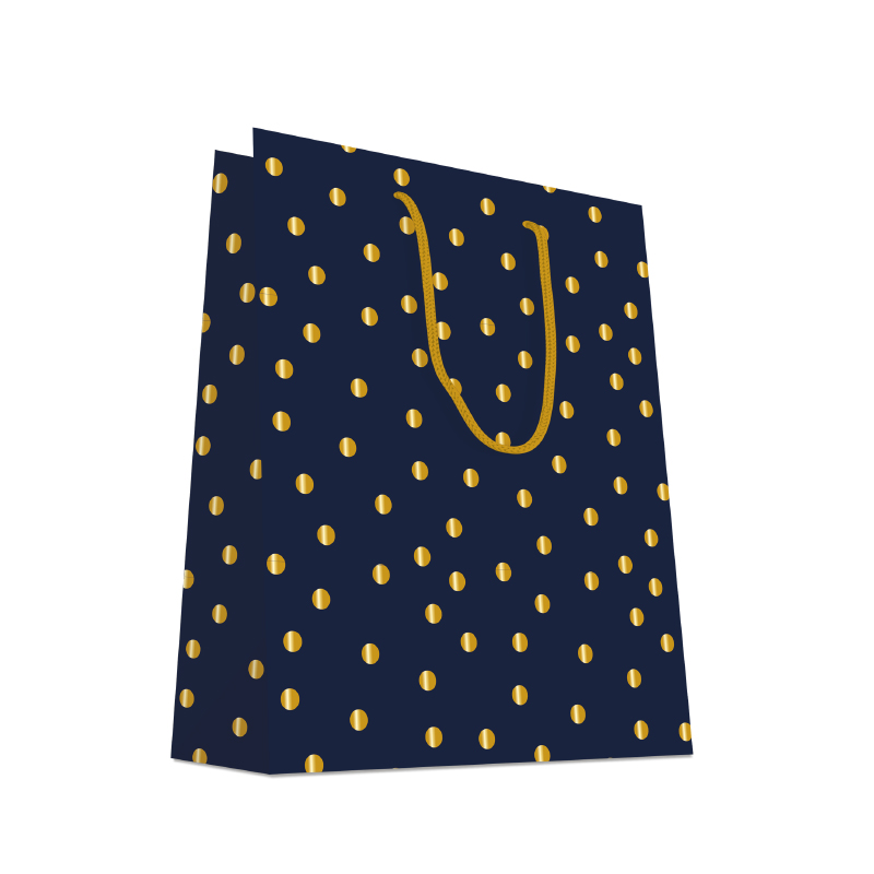 Luxury Gift Bag with Rope Handles - Dark Blue Design Dots - Large Size - 20x Per Pack