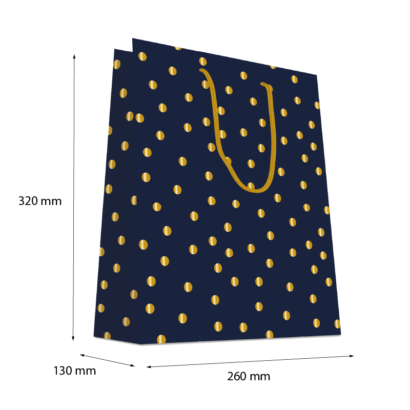 Luxury Gift Bag with Rope Handles - Dark Blue Design Dots - Large Size - 20x Per Pack