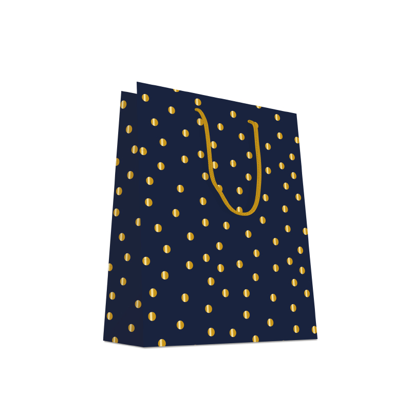 Luxury Gift Bag with Rope Handles - Dark Blue Design Dots - Medium Size - 20x Per Pack