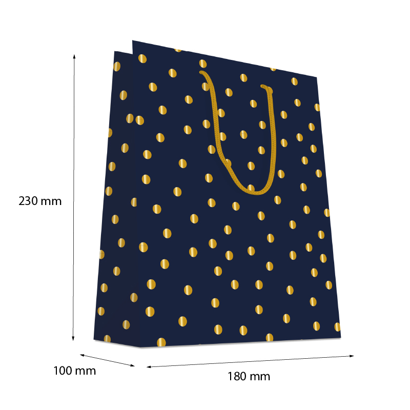 Luxury Gift Bag with Rope Handles - Dark Blue Design Dots - Medium Size - 20x Per Pack