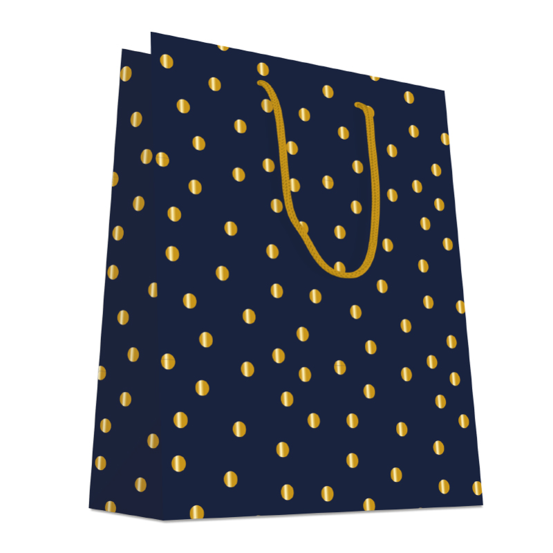Luxury Gift Bag with Rope Handles - Dark Blue Design Dots - Extra Large Size - 20x Per Pack