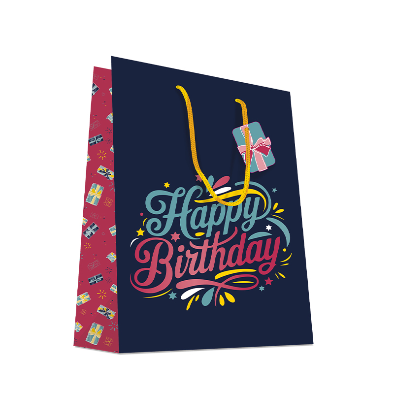 Luxury Gift Bag with Rope Handles - Dark Blue Happy Birthday - Large Size - 20x Per Pack