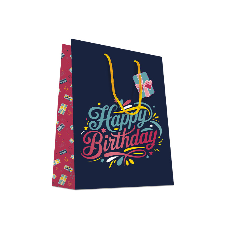 Luxury Gift Bag with Rope Handles - Dark Blue Happy Birthday - Medium Size - 20x Per Pack