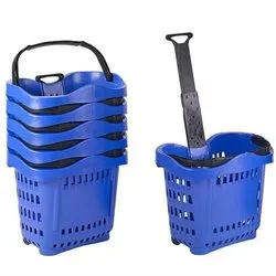 Blue Plastic Shopping Basket on Wheels 43Litre - 1x Per Pack