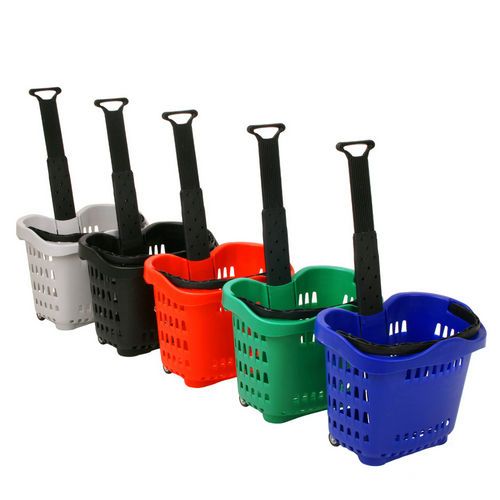 Green Plastic Shopping Basket on Wheels 43Litre - 1x Per Pack