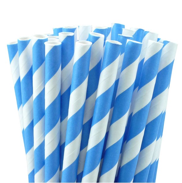 Paper Straws Blue & White - 6mm x 195mm - 250x Per Pack