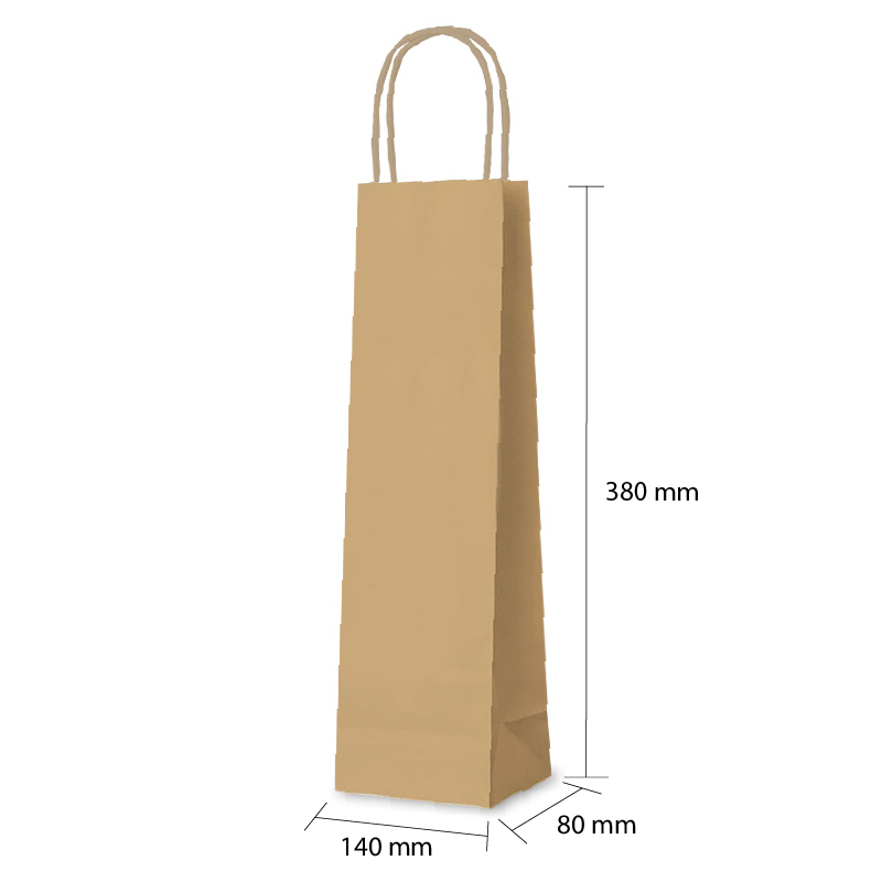 Luxury Bottle Bag with Twisted Handles - Kraft Brown - 50x Per Pack