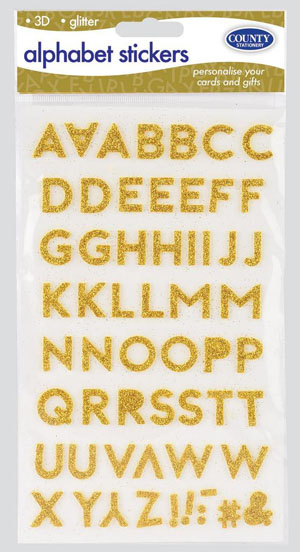 3D Gold Glitter Alphabet Stickers - 12 Per Pack 3D Gold Glitter Alphabet Stickers - 12 Per Pack