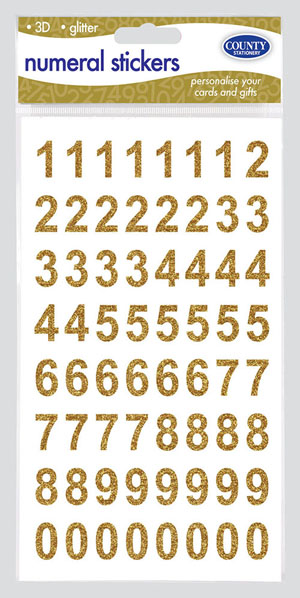 3D Gold Glitter Numeral Stickers - 12 Per Pack 3D Gold Glitter Numeral Stickers - 12 Per Pack