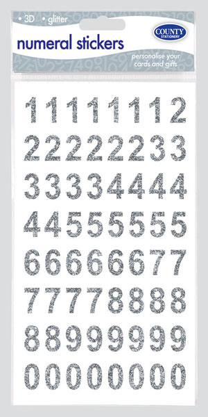 3D Silver Glitter Numeral Stickers - 12 Per Pack 3D Silver Glitter Numeral Stickers - 12 Per Pack