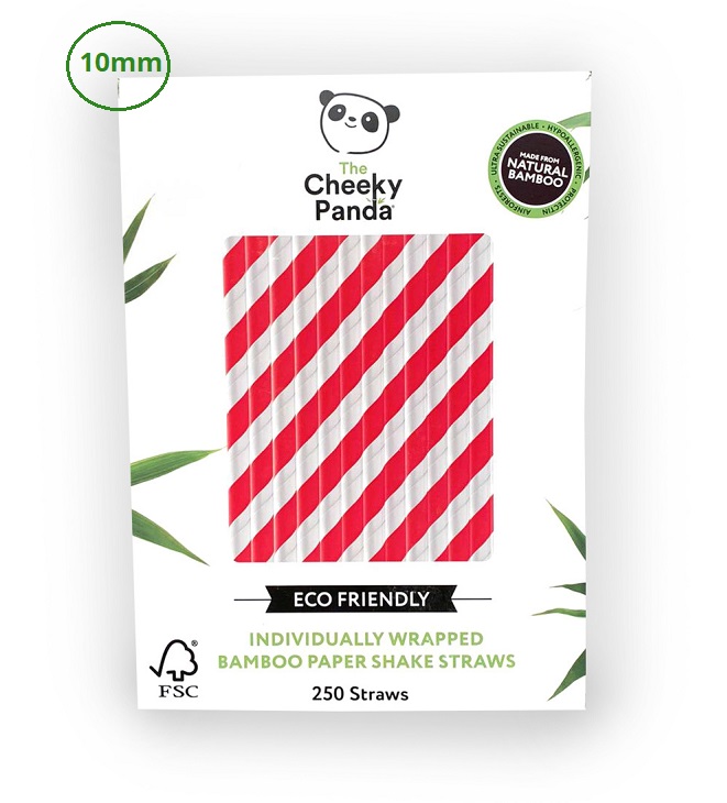Bamboo Straws Red & White - 10mm x 200mm - 250x Per Pack