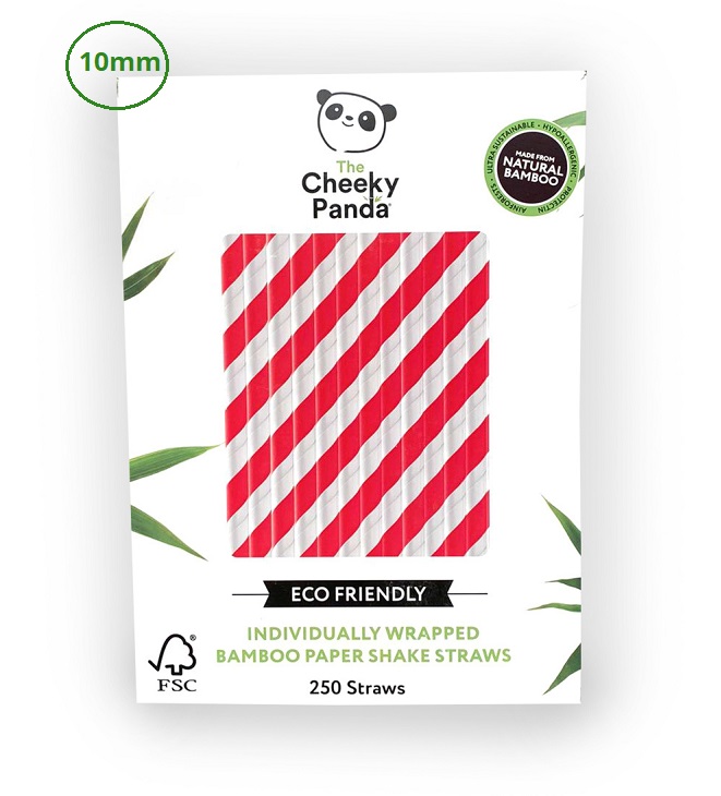 Bamboo Straws Red & White - 10mm x 200mm - 250x Per Pack