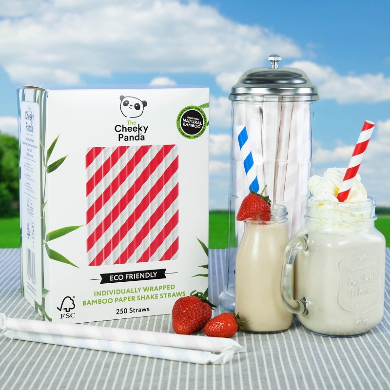 Bamboo Straws Red & White - 10mm x 200mm - 250x Per Pack