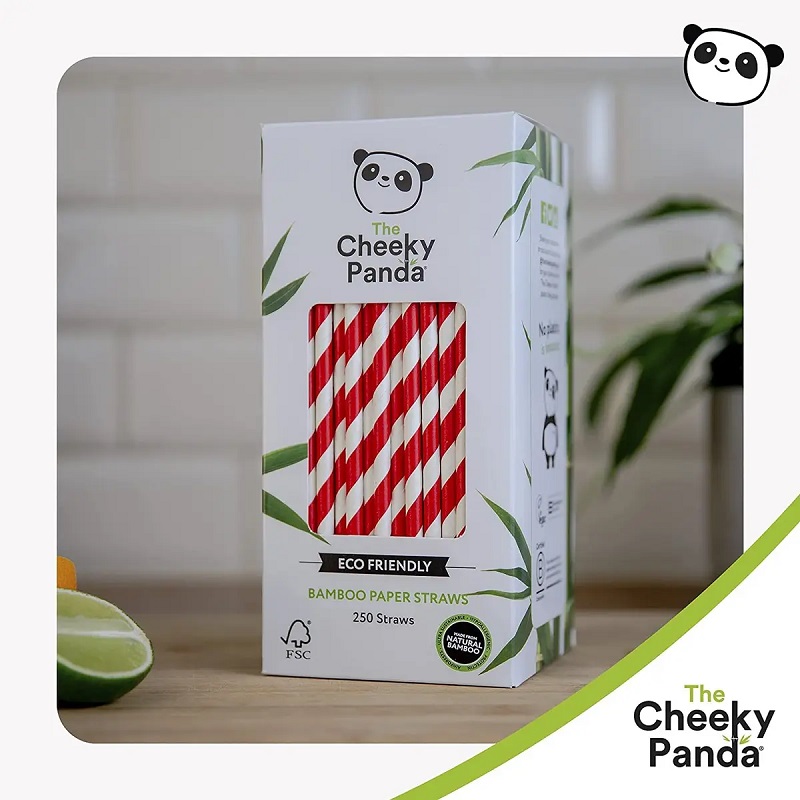 Bamboo Straws Red & White - 6mm x 200mm - 250x Per Pack