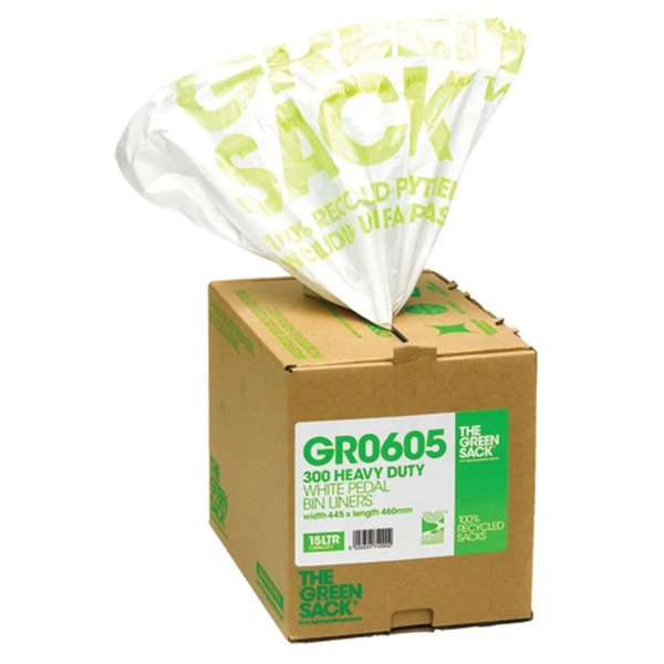 The Green Sack - White Pedal Bin - Light Duty 15L - 300 Per Box