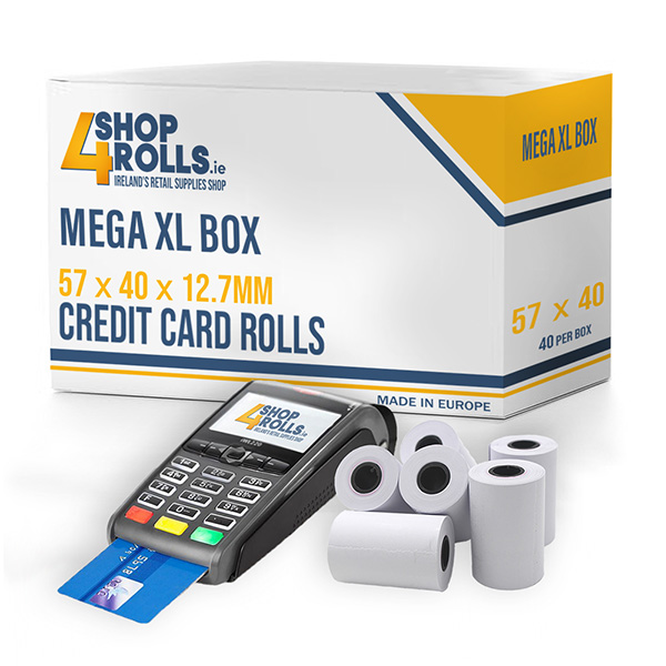Credit Card Rolls 57mm x 40mm - Mega XL Box - 40x Rolls Per Box Credit Card Rolls 57mm x 40mm - Mega XL Box - 40x Rolls Per Box