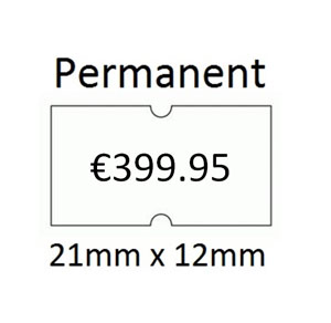 Price Gun Labels Single Line - 21mm x 12mm Permanent White - 10x Rolls