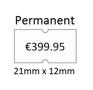 Price Labels Single Line - 21mm x 12mm Permanent White - 10x Rolls