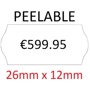 Price Gun Labels Single Line - 26mm x 12mm Peelable White - 10x Rolls