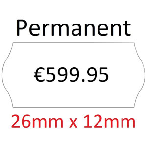 Price Gun Labels Single Line - 26mm x 12mm Permanent White - 10x Rolls