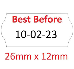 Price Labels Single Line - 26mm x 12mm Best Before White - 10 Rolls
