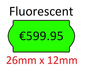 Price Gun Labels Single Line - 26mm x 12mm Fluorescent Green - 10x Rolls