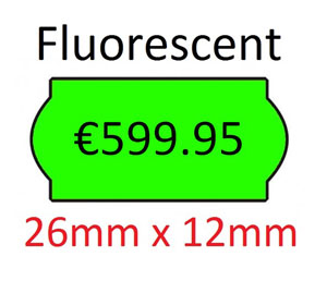 Price Labels Single Line - 26mm x 12mm Fluorescent Green - 10x Rolls