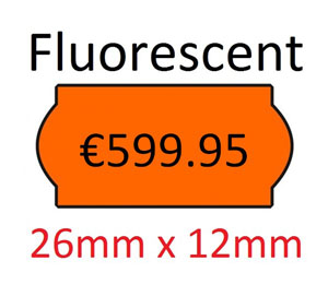 Price Labels Single Line - 26mm x 12mm Fluorescent Orange - 10x Rolls