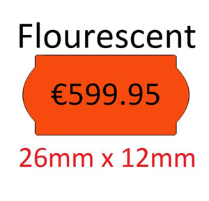 Price Labels Single Line - 26mm x 12mm Fluorescent Red - 10x Rolls