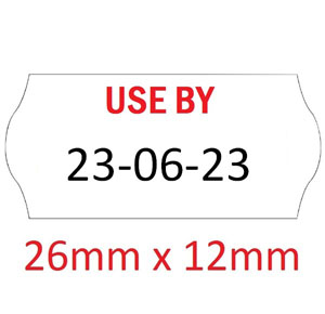 Price Gun Labels Single Line - 26mm x 12mm Use By White - 10x Rolls