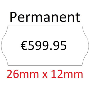 Price Labels Single Line - 26mm x 12mm Permanent White - 10x Rolls