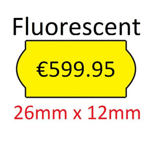 Price Gun Labels Single Line - 26mm x 12mm Fluorescent Yellow - 10x Rolls