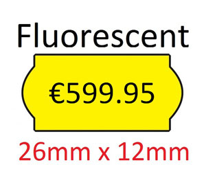 Price Labels Single Line - 26mm x 12mm Fluorescent Yellow - 10x Rolls