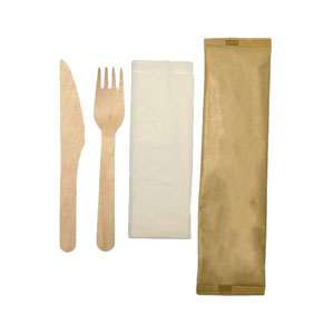 Wooden 3 in 1 Cutlery Set  - 50x Per Pack