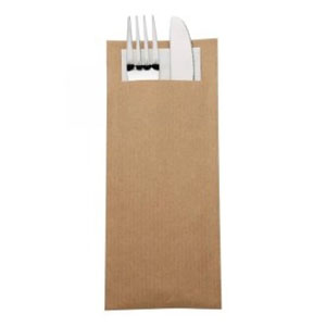 Kraft Cutlery Pouch with Beige Napkin - 500 Per Pack