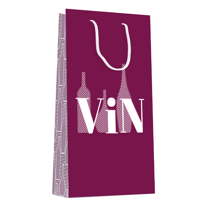 Luxury Bottle Bag with Rope Handle - Dark Magenta & Design ViN - 20x Per Pack