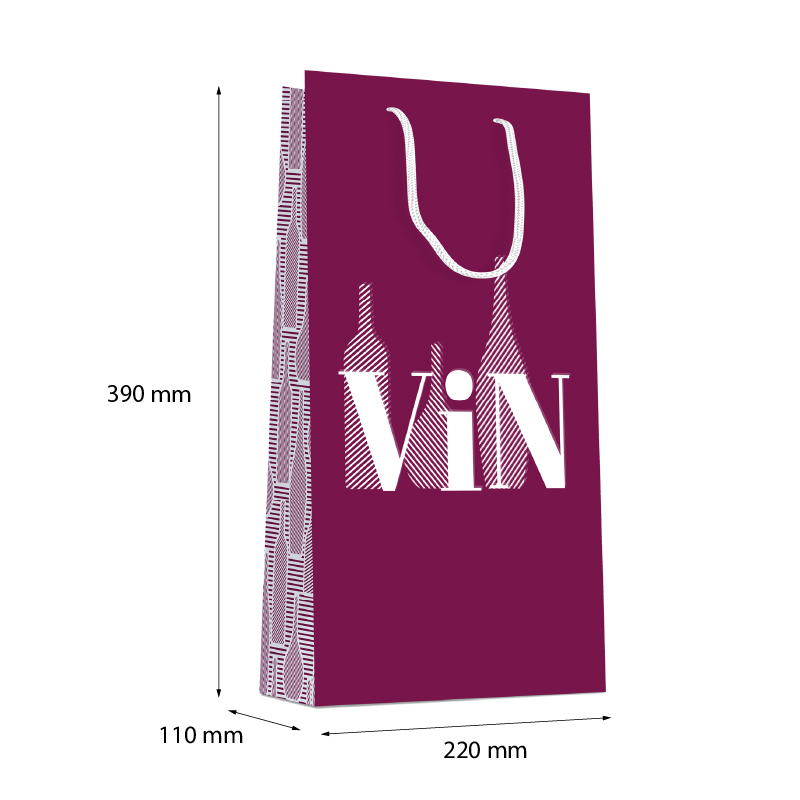 Luxury Bottle Bag with Rope Handle - Dark Magenta & Design ViN - 20x Per Pack