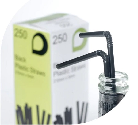 PP Straws Black Flexi - 6mm x 210mm - 250x Per Pack